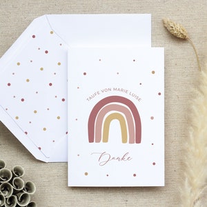 Dankeskarte Taufe, Dankeskarte Regenbogen Rot Rosa, Danksagungskarte, Klappkarte mit Foto, Kollektion "Lovely Rainbow"