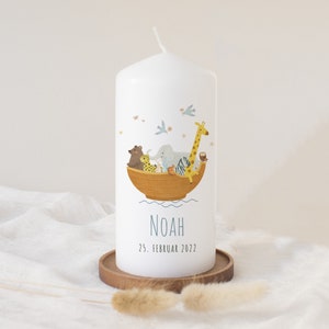 Persönliche Taufkerze Arche Noah - Individuell Gestalten Mit Holzelement