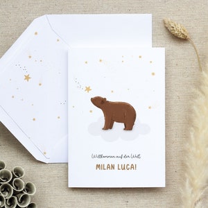 Congratulations Card Birth, Birth Card Personalized, Birth Folding Card, Congratulations Card Birth Boys, Bear, Cloud