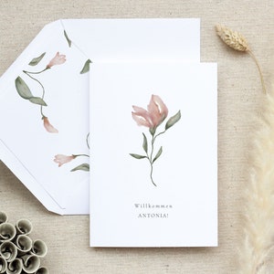 Glückwunschkarte Geburt, Karte zur Geburt personalisiert, Klappkarte zur Geburt, Glückwunschkarte Geburt Mädchen, Floral, Blume