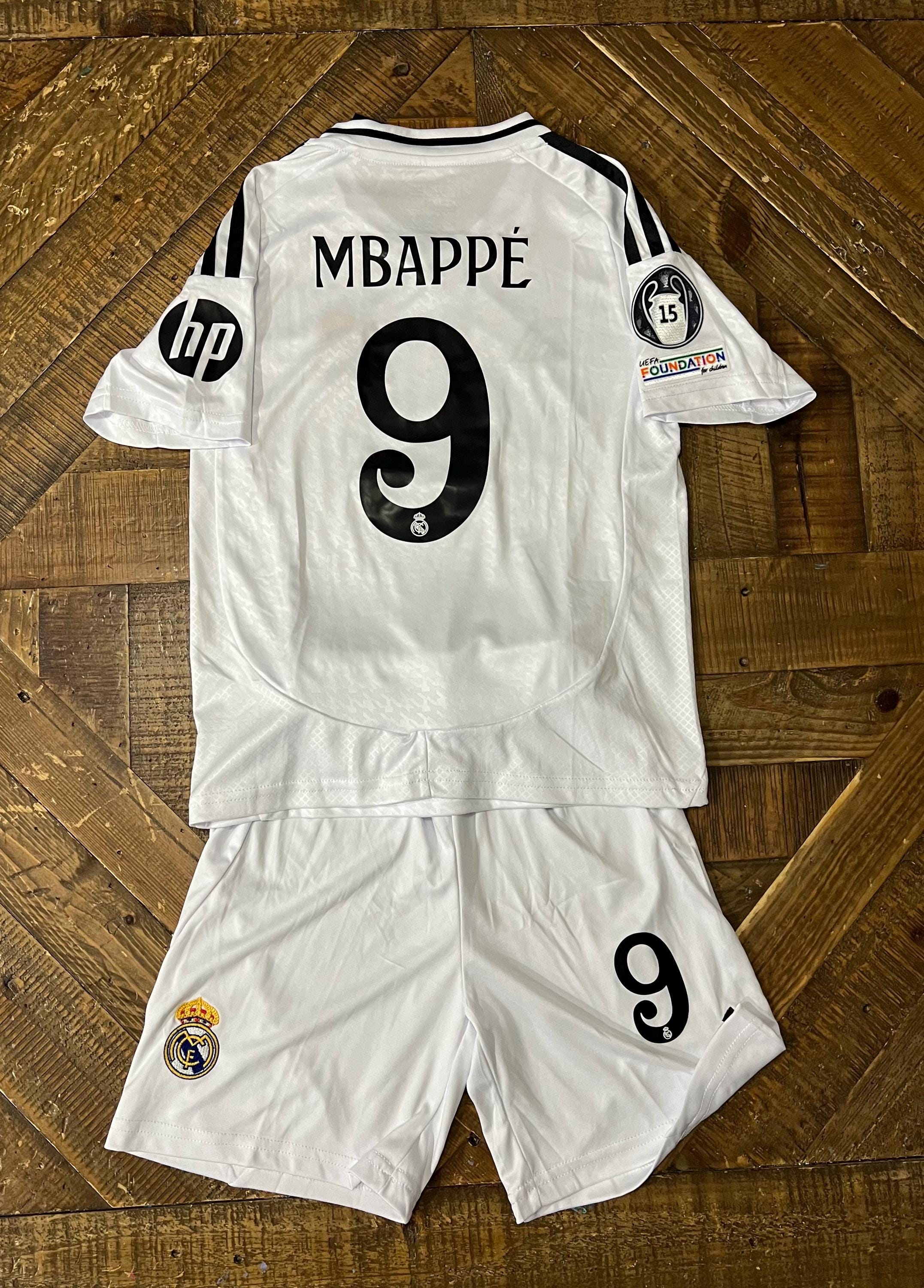 Real Madrid Mbappe #9 Kids Home White Soccer Set Kids Sizes