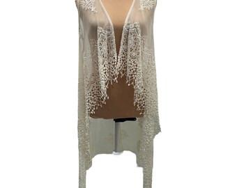 Vintage 90s Frank Lyman Sheer Lace Open Front Cardigan Hi Low Hem US 12 y2k