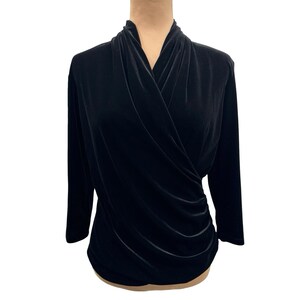 Vintage 90s Valerie Bertinelli Velvet Surplice Top Blouse Small Black Witchy Y2K