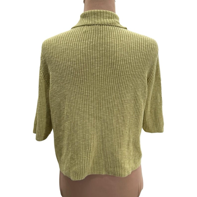 Vintage Free People Beach Ribbed Knit Linen Blend Green Button Front Top Medium image 5