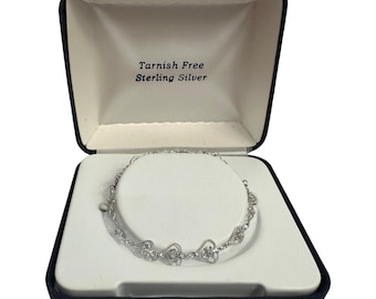 1990s JC Penney 925 Sterling Silver Heart Filigree Bracelet 7" Tarnish Free Vintage