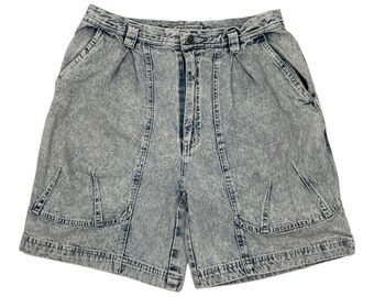 Vintage 80s Saturdays Acid Wash Denim Shorts Retro Pleated 13" Rise 31" Waist