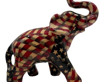 Vintage 80s La Vie Porcelain Elephant American Flag Stars Stripes Patriotic USA