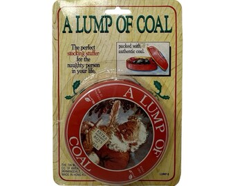 Vintage 80s Lump of Coal Stocking Stuffer Tin Authentic Coal Hong Kong SEALED