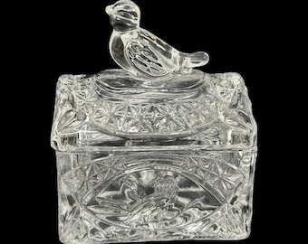 Vintage Hofbauer Byrdes 24% Lead Cut Crystal Glass Bird Trinket Ring Box Germany
