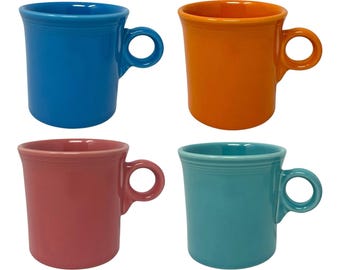 FiestaWare Set of 4 Ring Mug Coffee Cups 9 oz Tangerine Turquoise Flamingo Peacock
