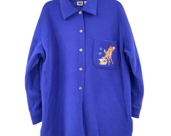 VTG 90s Disney Catalog Embroidered Bambi Thumper Fleece Shirt Jacket Medium Blue