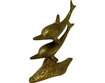 Vintage 1960s Brass Dolphin Sculpture Mid Century Modern Ocean Decor Figurine