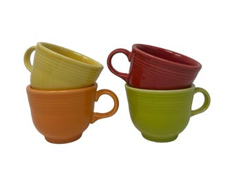 Fiesta Ware Set of 4 Flat Coffee Cups Mixed 6 oz Yellow Tangerine Chartreuse Scarlet Red