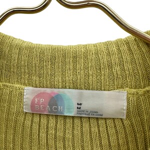 Vintage Free People Beach Ribbed Knit Linen Blend Green Button Front Top Medium image 9