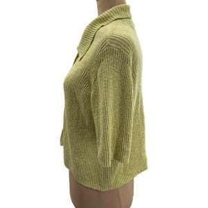 Vintage Free People Beach Ribbed Knit Linen Blend Green Button Front Top Medium image 4