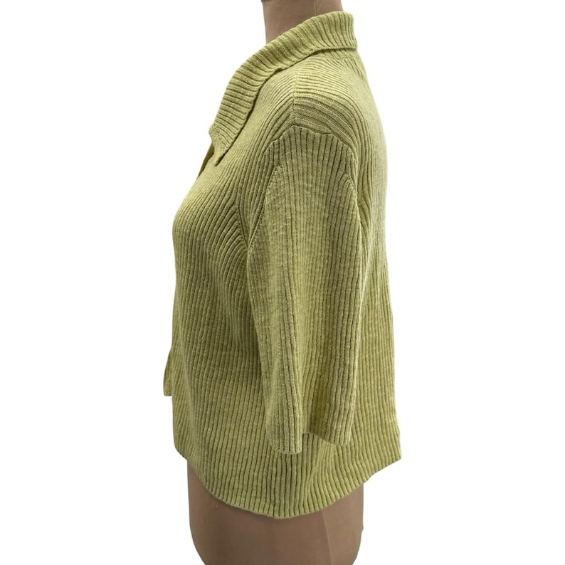 Vintage Free People Beach Ribbed Knit Linen Blend Green Button Front Top Medium image 4