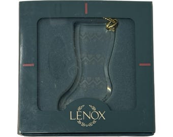 Vintage Lenox 1992 Crystal Glass Christmas Stocking Ornament Hearts Snowflake Germany 2.75"