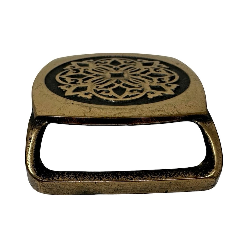 1978 Tech Ether Guild Solid Brass Kaleidoscope Inlay Belt Buckle Signed Turner image 3