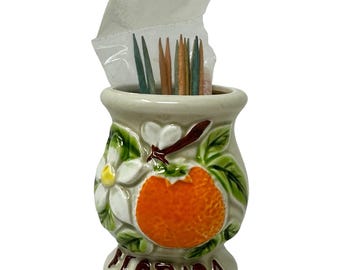 Vintage 50s Florida Kitsch Orange Blossom Toothpick Holder Original Toothpicks