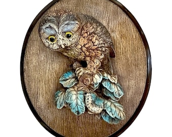 Vintage 70s Owl Wall Art Hirshbeel’s Hydrocal Chalkware Style DeLand FL 12"