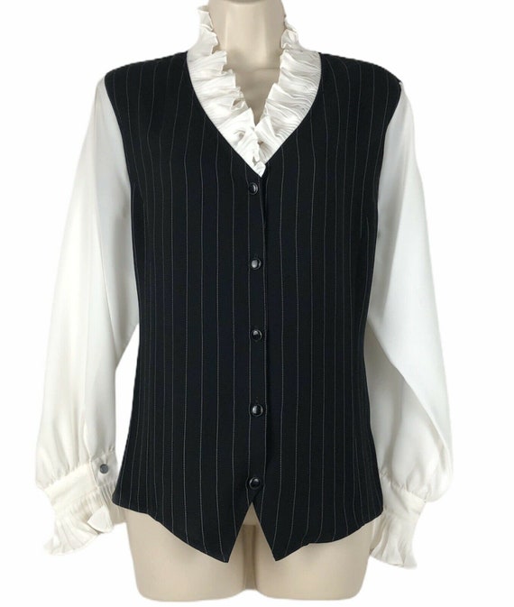 Vintage 80's Bob Mackie Black Pinstriped White Ruf