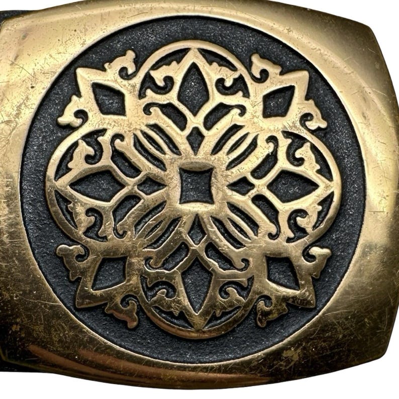 1978 Tech Ether Guild Solid Brass Kaleidoscope Inlay Belt Buckle Signed Turner image 6