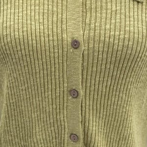 Vintage Free People Beach Ribbed Knit Linen Blend Green Button Front Top Medium image 3