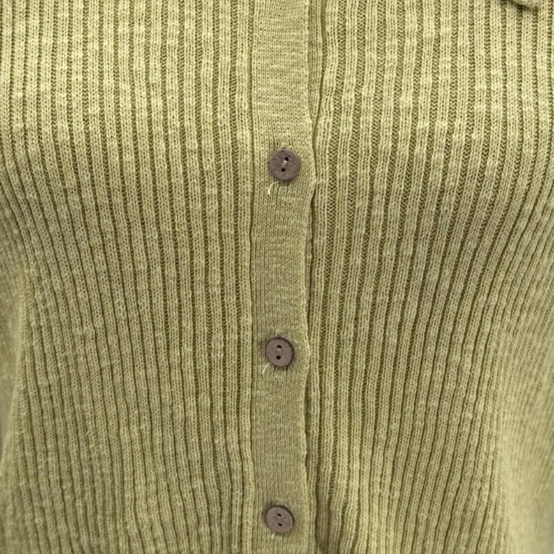 Vintage Free People Beach Ribbed Knit Linen Blend Green Button Front Top Medium image 3