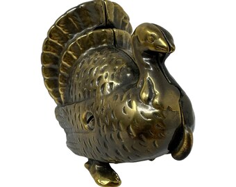 Antique A.C. Williams Brass Turkey Penny Bank Cast Metal Thanksgiving Coin Bank