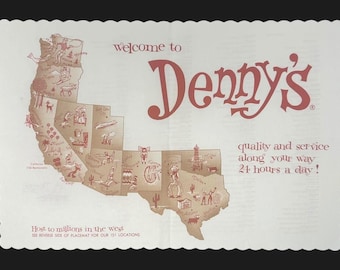 1960s Denny's Restaurant Vintage Placemat Retro Roadside Americana RARE Near Mint