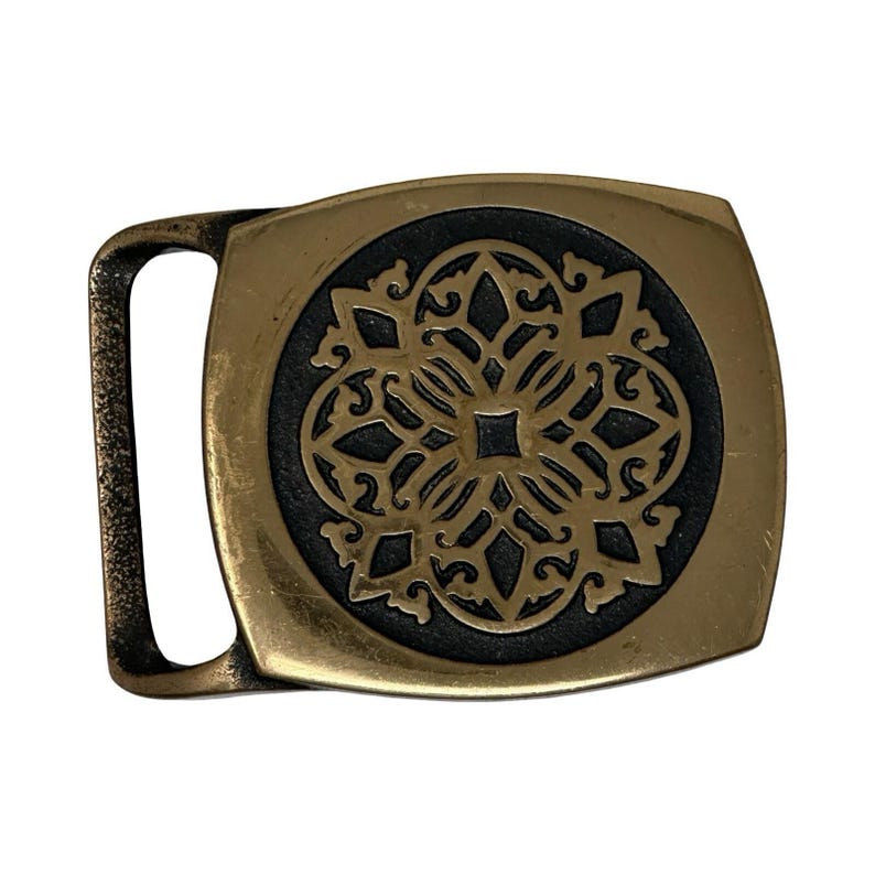 1978 Tech Ether Guild Solid Brass Kaleidoscope Inlay Belt Buckle Signed Turner image 7