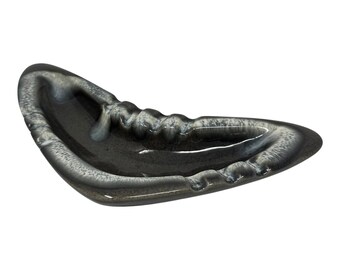 Vintage 50s MCM Boomerang Ashtray Drip Glaze Gray White Atomic 13.5" Ceramic USA