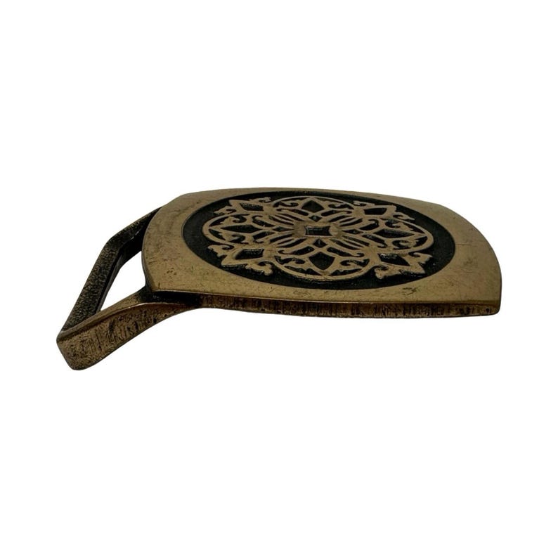 1978 Tech Ether Guild Solid Brass Kaleidoscope Inlay Belt Buckle Signed Turner image 2