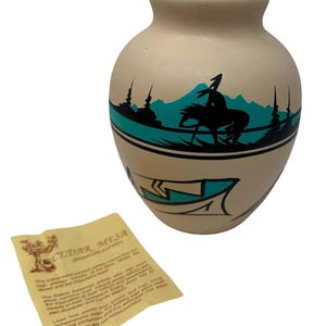 Vintage 80s Cedar Mesa Pottery Signed Native American Navajo Vase End Of Trail