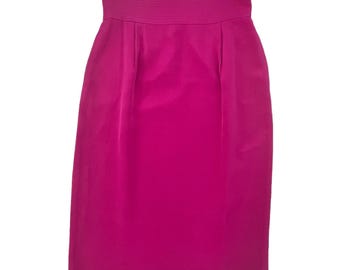Vintage 80s Flora Kung New York 100% Silk Pencil Skirt Magenta Lined Size 10