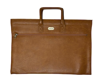 Vintage 70s Monarch Leather Briefcase Attaché Slim Portfolio Briefcase Bag Brown