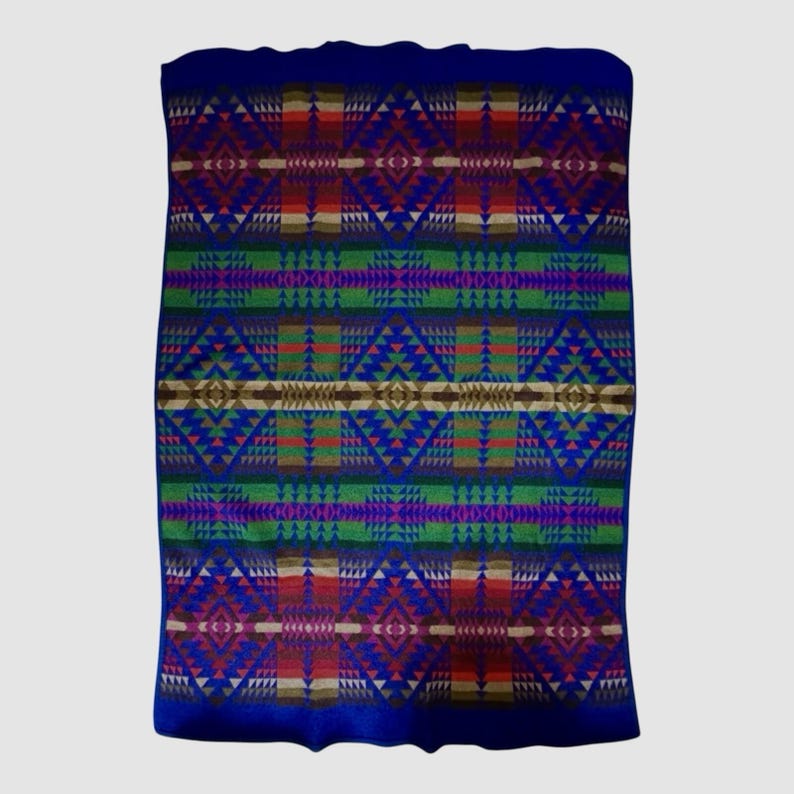 Vintage Pendleton Beaver State Chief Joseph Blanket 70x52 Cobalt Blue Wool HTF image 7