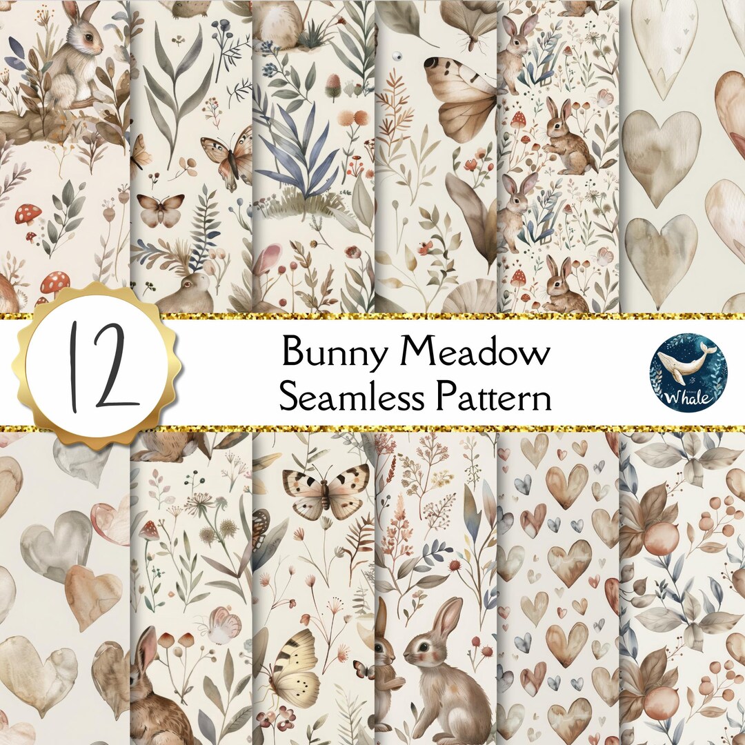 Rabbit Digital Paper Bundle | Flower Bunny Seamless Pattern, Digital ...