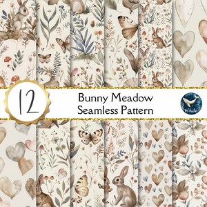 Rabbit Digital Paper Bundle | Flower Bunny Seamless Pattern, Digital Download, Junk Journal Digital Scrapbooking Paper Kit, Easter Paper JPG