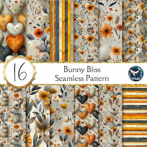 Rabbit Digital Paper Bundle | Floral Bunny Seamless Pattern, Digital Download, Junk Journal Digital Scrapbooking Paper Kit, Easter Paper JPG