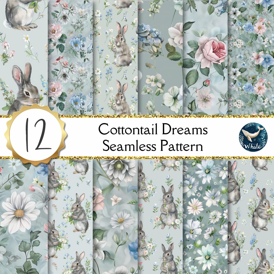 Floral Rabbit Digital Paper Pack | Easter Bunny Seamless Pattern ...