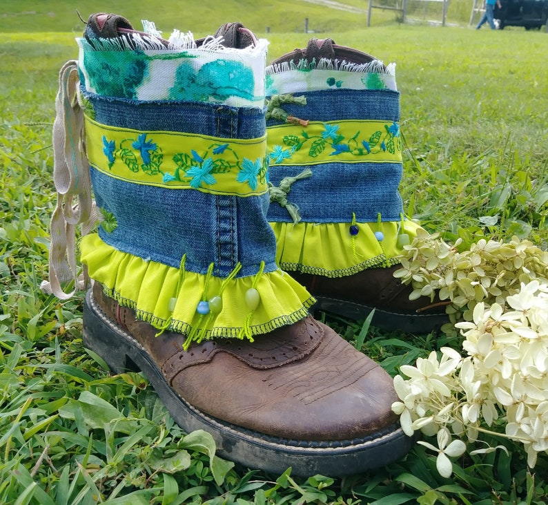 Embroidered Denim Cowboy Western Boot Covers Ankle Cuff Anklet Etsy