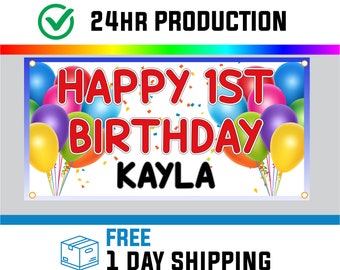 Happy Birthday Custom Name Banner - Vinyl Banner - Sign - Free Overnight Shipping, Custom Vinyl Banner, 13oz Premium Vinyl