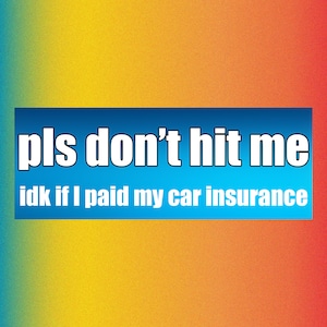 pls don't hit me idk if i paid my car insurance - Funny Bumper Sticker Permanent - 7"x3" Funny Sarcastic Bumper Sticker TikTok Trend