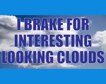 I brake for interesting looking clouds Funny Bumper Sticker Permanent - 8"x4" Funny Sarcastic Bumper Sticker TikTok Trend