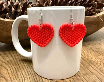 Woven Heart Dangle Earrings, Red, Valentine’s Day