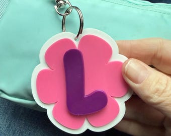 Groovy Flower Initial Keychain/Bag Tag, Personalized