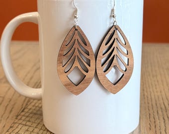 Feathered Dangle Earrings- Wood