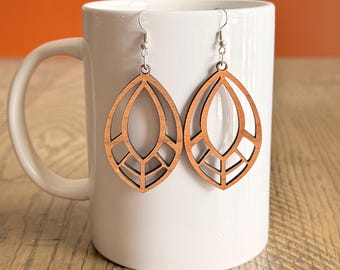 Oval Dangle Earrings- Wood