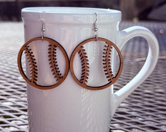 Softball/Baseball Wood Dangle Earrings